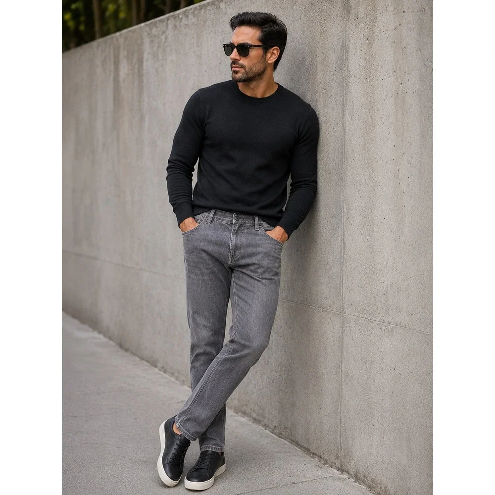 Alberto Stone Modern Fit Jeans Mens 34x34 Grey Brown Light Denim Straight Leg